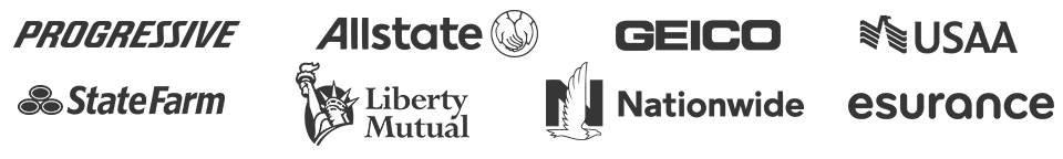 Progressive, Allstate, GEICO, USAA, State Farm, Liberty Mutual, Nationwide and Esurance logos